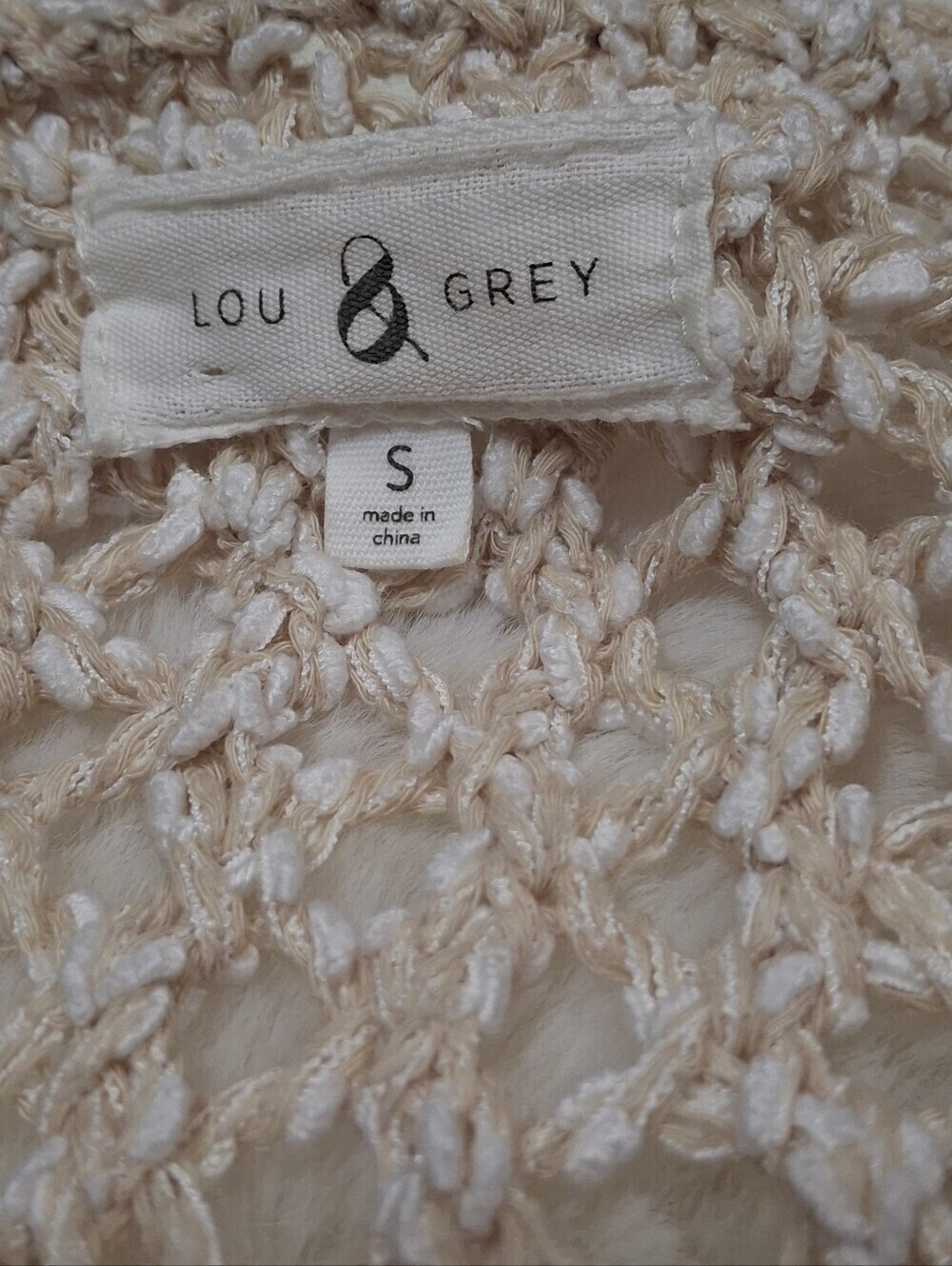 Lou & Grey Crochet Long Sleeve Open Knit Beige Tunic Cover-Up   Women Size Small - Picture 2 of 16